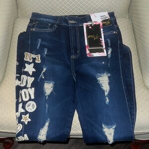 Embellished Blue Denim Jeans